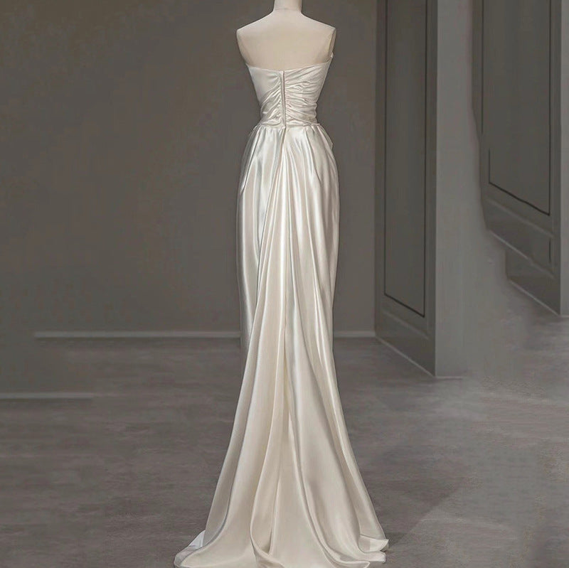 Satin Light Wedding Dress French White - kinko