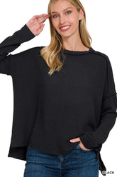 Zenana Full Size Exposed Seam Long Sleeve Corded Rib Knit Top Plus Size - kinko