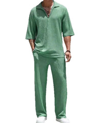 Men's Johnny Collar Half Sleeve Top and Pants Set - kinko