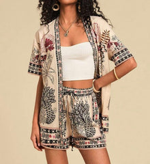 Female Fashion Casual Printing Cardigan Suit - kinko