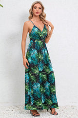 Printed Surplice Maxi Cami Dress - kinko