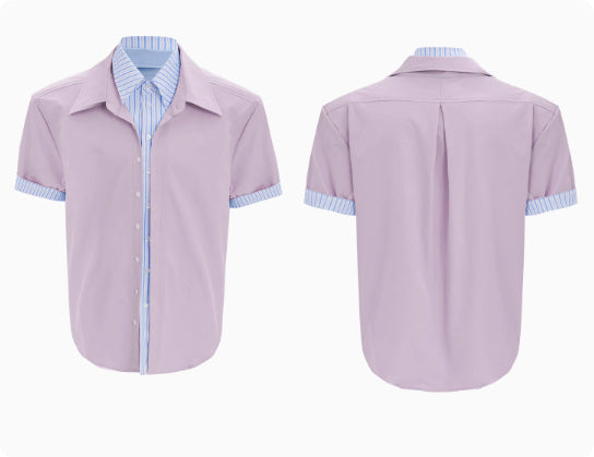 Male Niche Striped Contrasting Patchwork Shirt Top - kinko