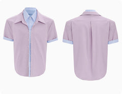 Male Niche Striped Contrasting Patchwork Shirt Top - kinko