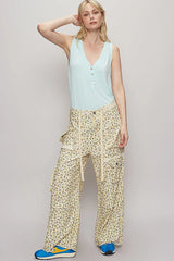 POL Floral Cargo Wide Leg Pants with Lace Drawstring - kinko