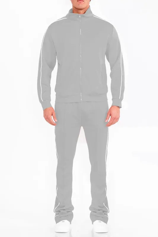 WEIV Men's Zip Up Jacket and Flared Pants Set - kinko
