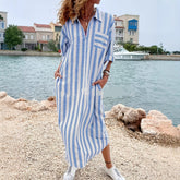 Cotton And Linen Breathable Casual Loose Striped Women's Short-sleeved Shirt - kinko