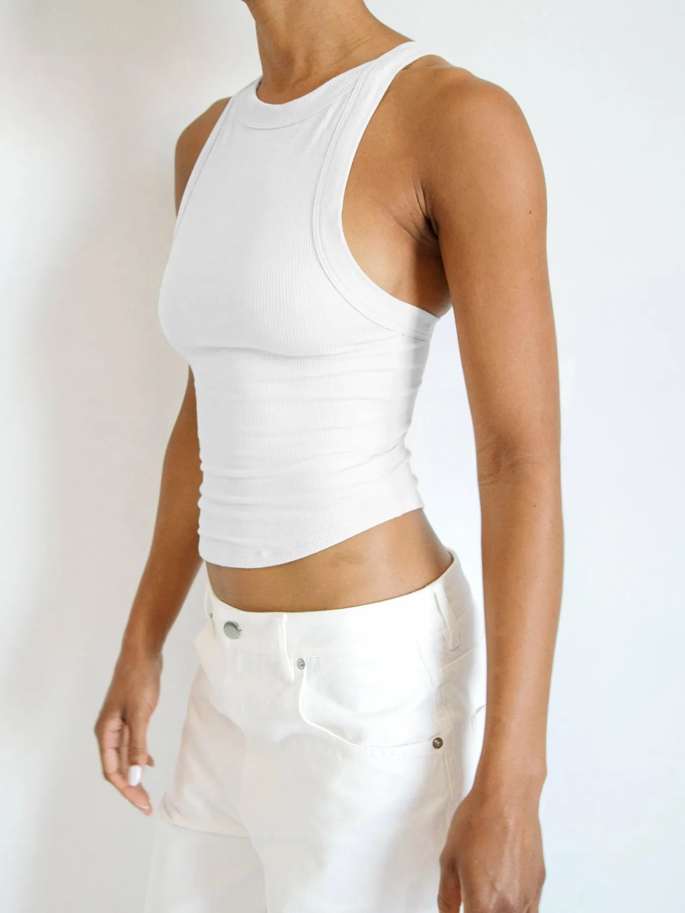Asymmetrical Back Ribbed Crop Tank Top - kinko