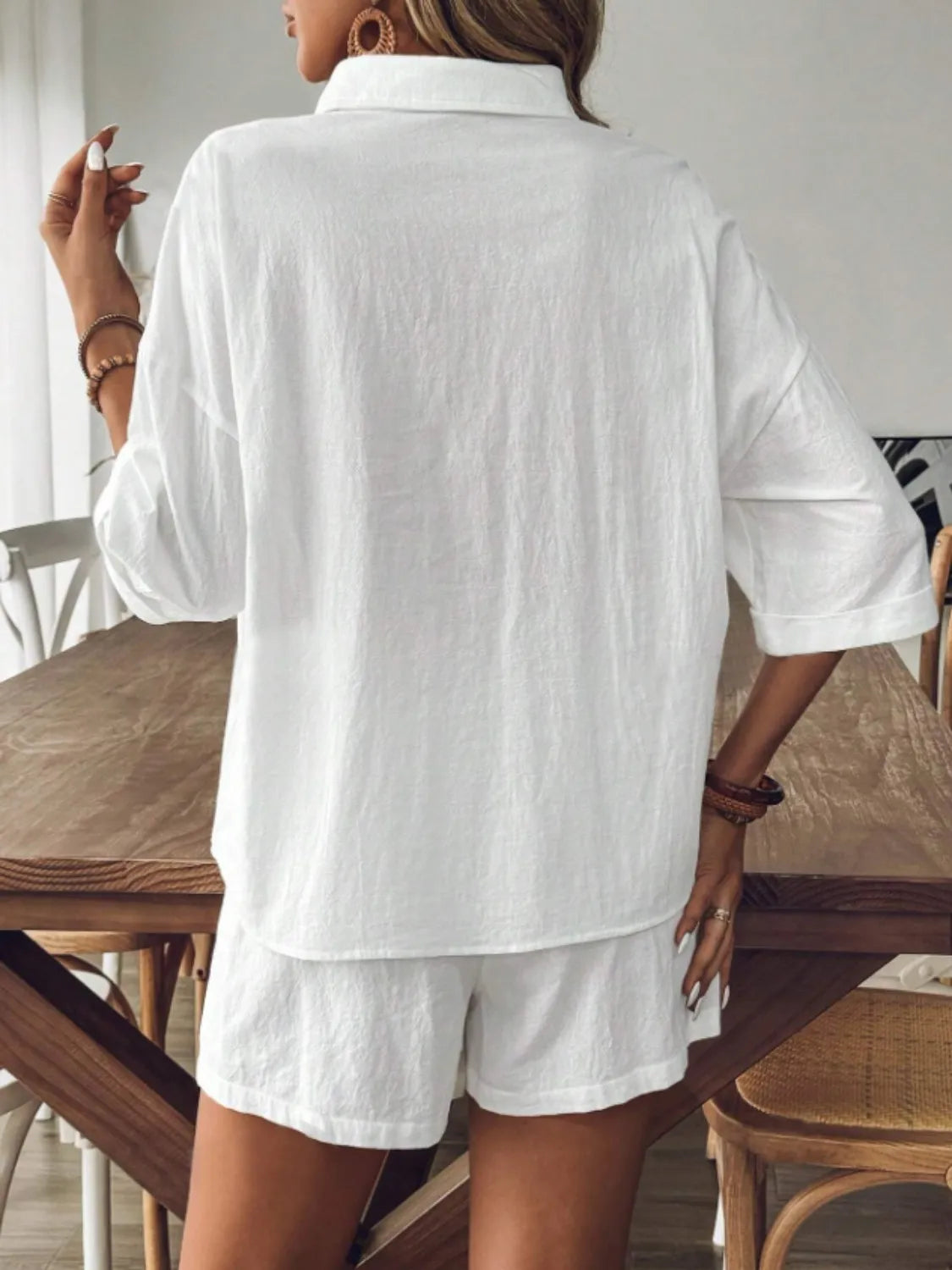 Collared Neck Half Sleeve Top and Shorts Set - kinko