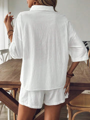 Collared Neck Half Sleeve Top and Shorts Set - kinko