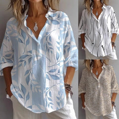 Fashion Printing Lapel Long Sleeve Shirt Top - kinko