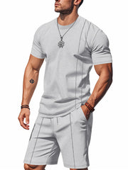 Men's Full Size Round Neck Short Sleeve Top and Shorts Set Plus Size - kinko