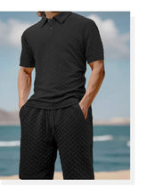 Men's Full Size Textured Polo Shirt and Shorts Set Plus Size - kinko