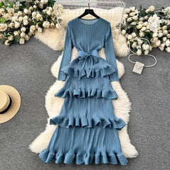 Cake Heavy Industry Pleated Slim Long Dress - kinko