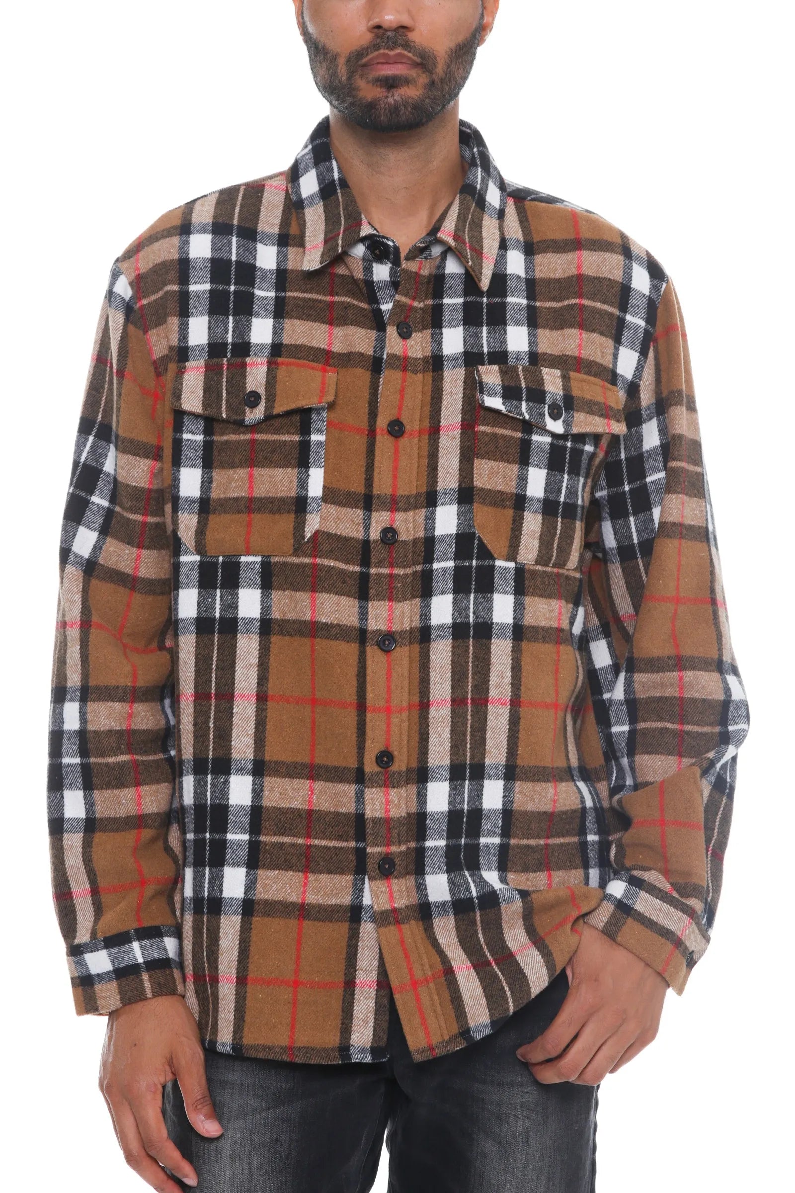 WEIV Men's Full Size Checkered Soft Flannel Shacket Plus Size - kinko