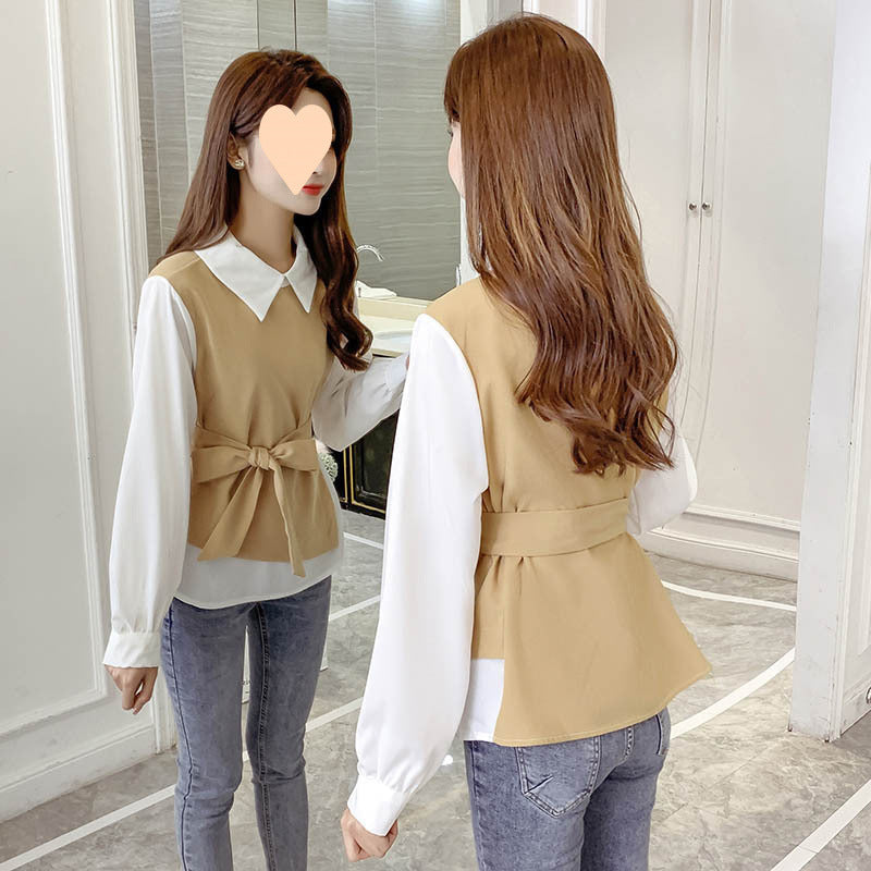 All-matching Fitted Waist Flattering Shirt Graceful Collar Chiffon Shirt Top - kinko