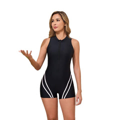 European And American One-piece Zipper Boxers Fashion Sports Beach Swimwear - kinko