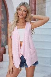 Eyelet Open Front Sleeveless Cardigan - kinko