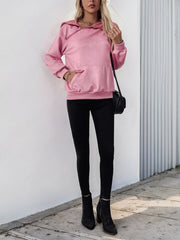 Lässiges Sweatshirt mit Reißverschlusstasche, einfarbiges Kapuzen-Sweatshirt für Damen
