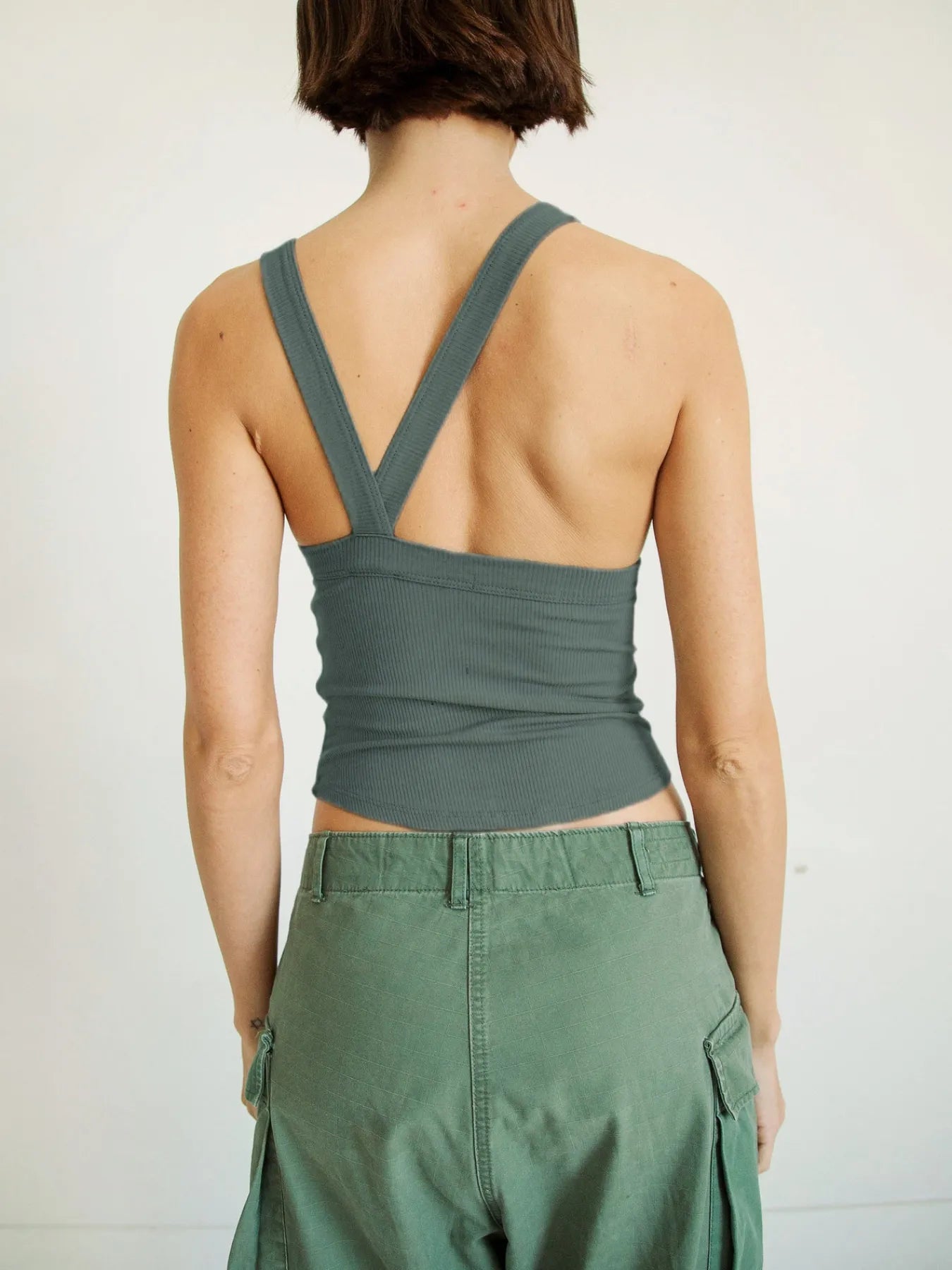 Asymmetrical Back Ribbed Crop Tank Top - kinko