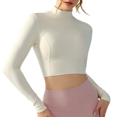 Stand Collar Fallwinter Yoga Wear Long Sleeve Women's Water Drop Semi-fixed Cup Hollow-out Beauty Back - kinko