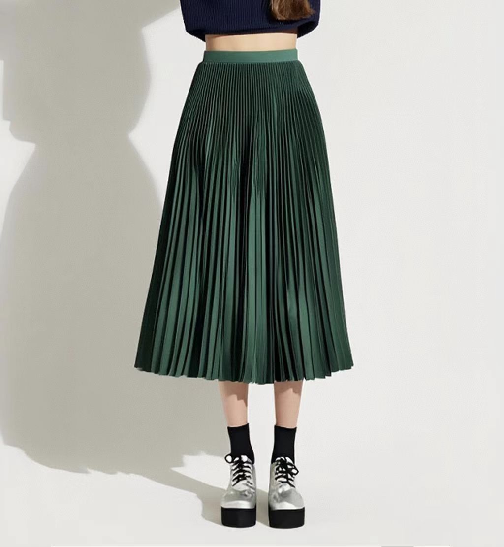 Summer Mid-length Elastic High Waist Slim-fit Pleated Skirt - kinko