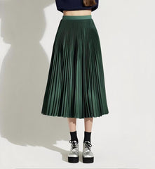 Summer Mid-length Elastic High Waist Slim-fit Pleated Skirt - kinko