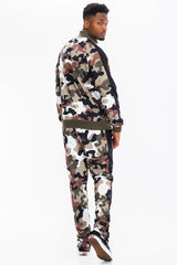 WEIV Men's Full Size Camo Side Stripe Jacket and Pant Set Plus Size - kinko