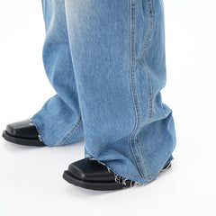 Cut Washed Vintage Washed Wide Leg Machete Jeans - kinko