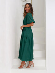 Tiered Surplice Half Sleeve Midi Dress - kinko