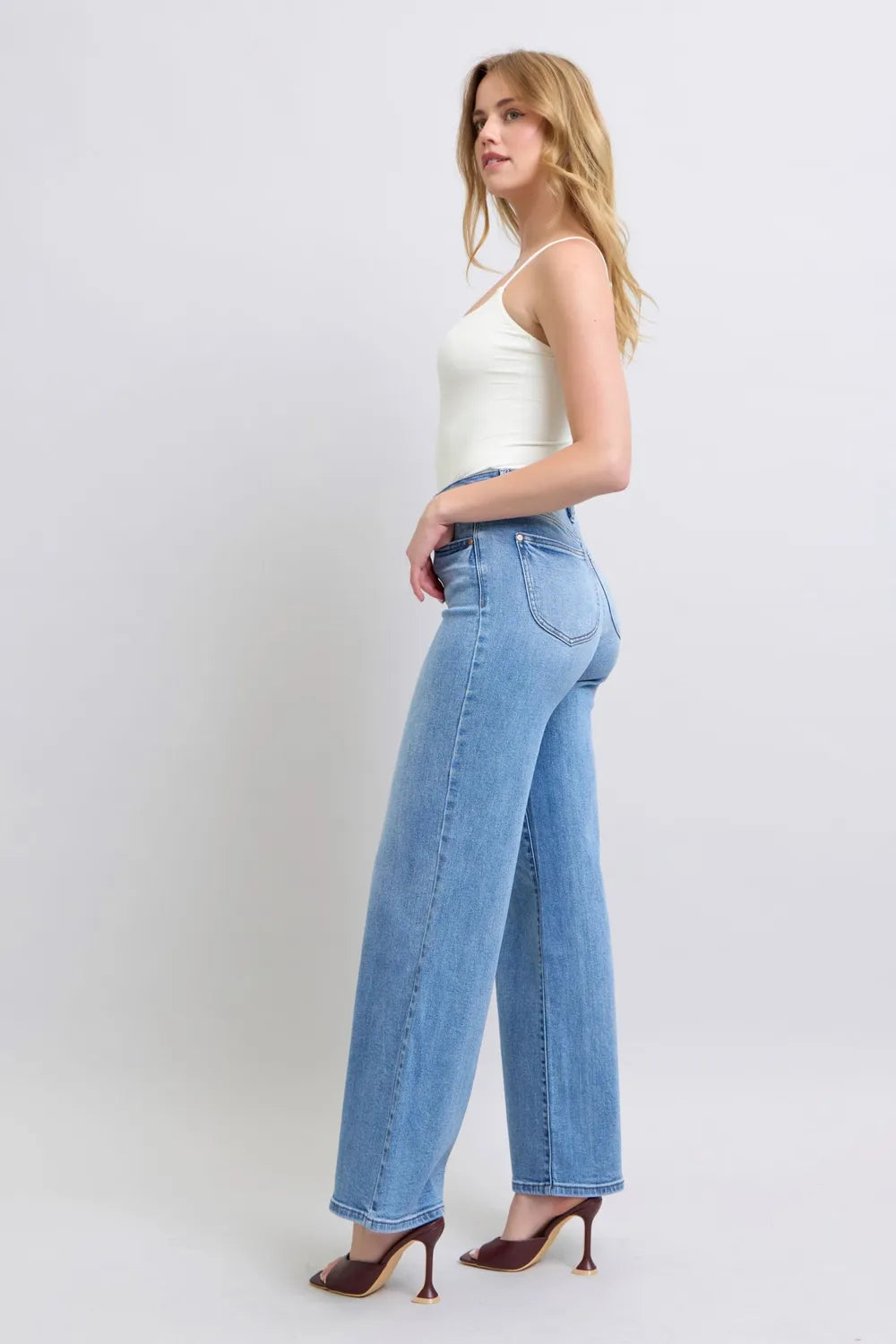 Judy Blue Full Size Wide Leg Jeans with Pockets - kinko