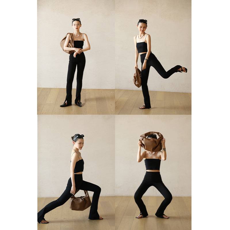 Side Slit Delicate Soft Gentle Skin Soft Bootcut Trousers - kinko