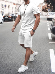 Men's Plus Size Round Neck Short Sleeve Top and Shorts Set - kinko