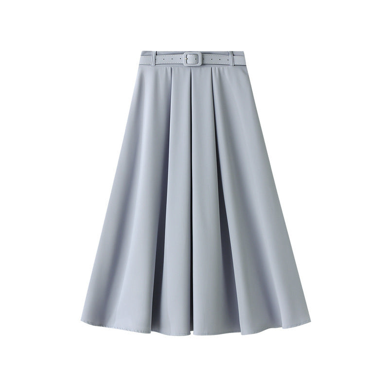 Retro High Waist A- Line Skirt Slimming Skirt Belt Attached - kinko