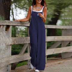 Plus Size Women's Solid Color Casual Jumpsuit - Sleeveless Romper With Pockets For Spring&Summer - kinko
