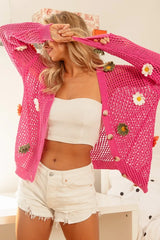 BiBi Flower Patches Open Knit Sweater Cardigan - kinko