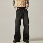 American Retro Black Loose Straight Jeans - kinko