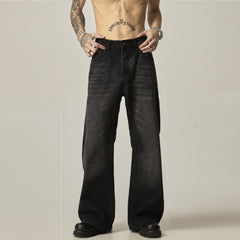 American Retro Black Loose Straight Jeans - kinko