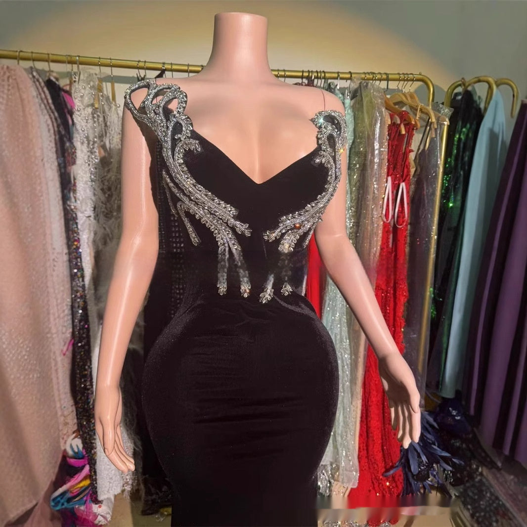 Black Bandeau Slim-fit Skinny Long And Ground Dress - kinko