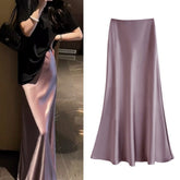 High Waist Slimming Mid-length Satin Acetate Silky Skirt - kinko