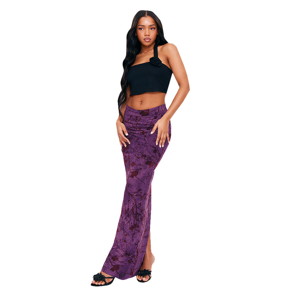 Hot Girl Autumn Women Clothing Knitted Street Sexy Flocking Flower Sheath Skirt For Women - kinko