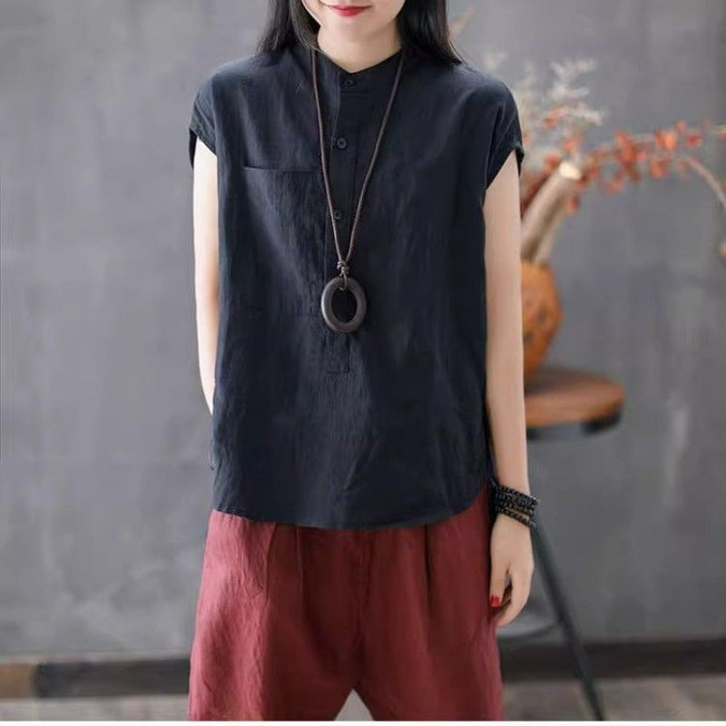 Cotton Linen Short Sleeved Shirt - kinko