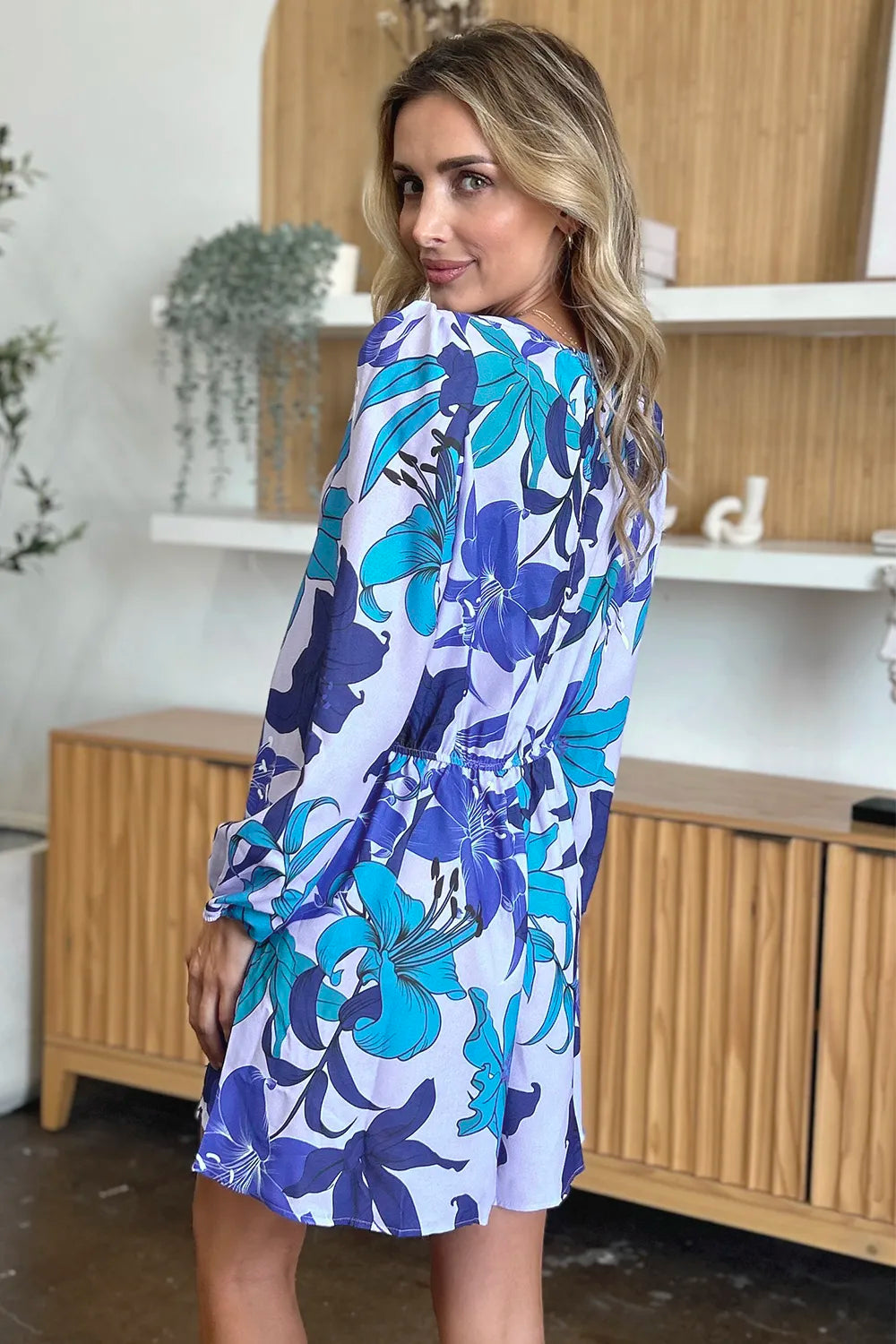 Double Take Full Size Floral Long Sleeve Romper with Pockets - kinko