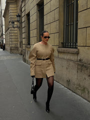 Leg Of Mutton Sleeve Crew Neck Blazer - kinko