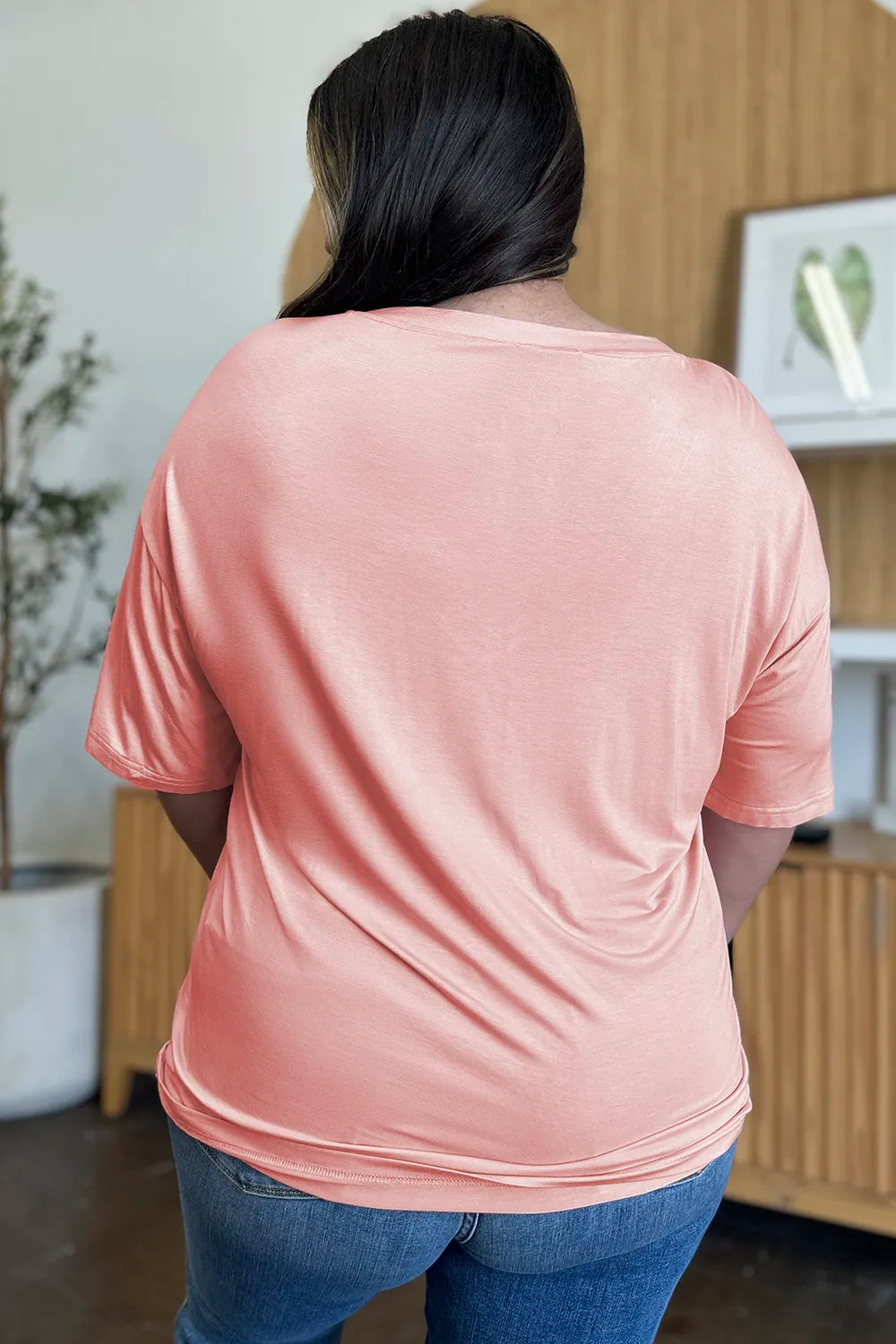 Basic Bae Full Size Bamboo V-Neck Drop Shoulder T-Shirt - kinko