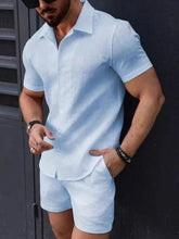 Men's Button Up Short Sleeve Shirt and Shorts Set - kinko