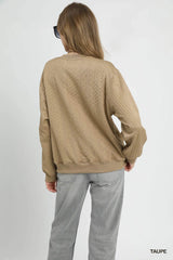 Umgee Cable Texture Pattern Sweatshirt with Ribbed Hem - kinko