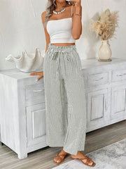 Full Size Striped Wide Leg Paper Bag Pants Plus Size - kinko