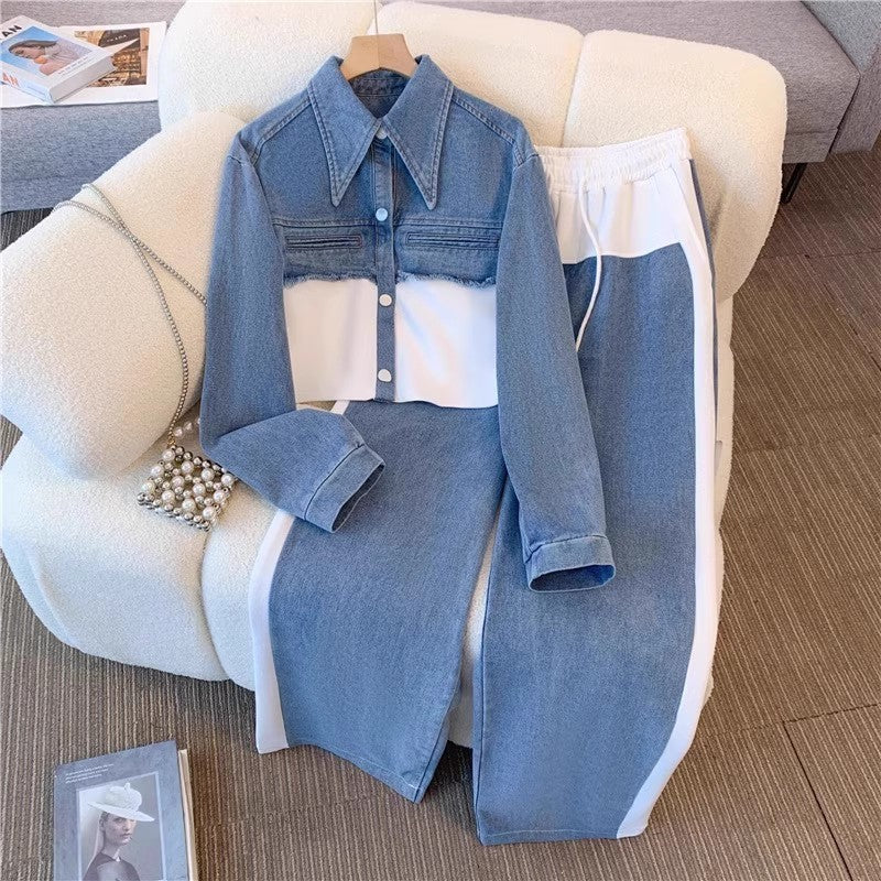 Two Pieces Stitching Suit Casual Suit Denim - kinko