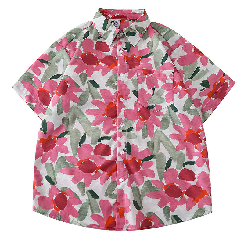 Women's Design Retro Hong Kong Style Printed Short-sleeved Shirt - kinko