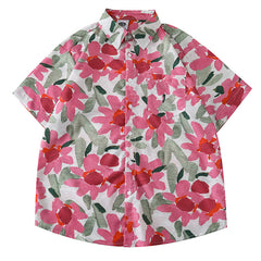 Women's Design Retro Hong Kong Style Printed Short-sleeved Shirt - kinko